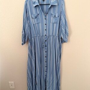 Torrid Blue and White Striped 3/4 Sleeve Dress